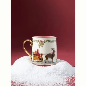 Anthropologie Nathalie Lete 2021 Santa Sleigh & Reindeer Christmas Holiday Mug